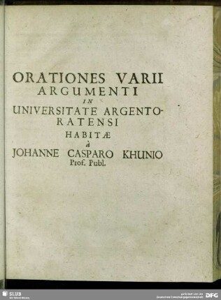 Orationes Varii Argumenti In Universitate Argentoratensi