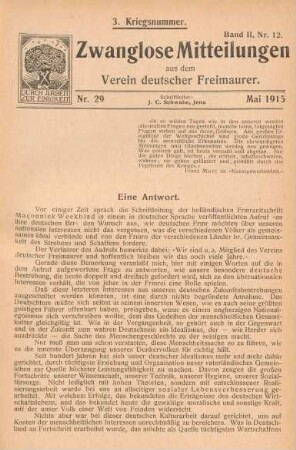 Nr. 29 Mai 1915 3. Kriegsnummer. Band II, Nr. 12.