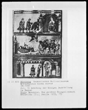 Das Goldene Evangelienbuch von Echternach — Bildseite mit szenischen Darstellungen aus dem Leben Jesu, Folio 19verso