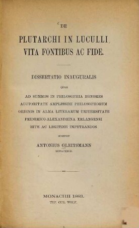 De Plutarchi in Luculli vita fontibus ac fide
