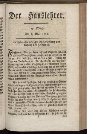 19. Woche, d. 13. May 1775