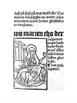 wo marien tho der vespertyd ward dath dode kynd in ere[n] schot also barmelyken ghelecht. Dat xxii. capittel