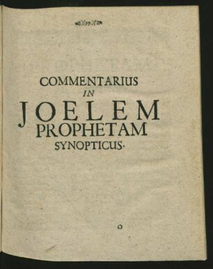 Commentarius In Joelem Prophetam Synopticus.