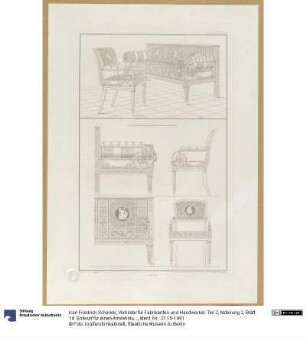 Vorbilder für Fabrikanten und Handwerker. Teil 2, Abteilung 2, Blatt 14: Entwurf für einen Armlehstuhl und ein Sofa