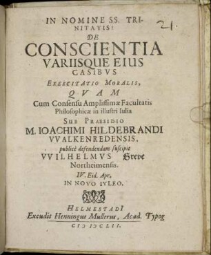 De Conscientia Variisque Eius Casibus Exercitatio Moralis
