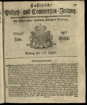 29tes Stueck, Montag den 21ten Julius 1794