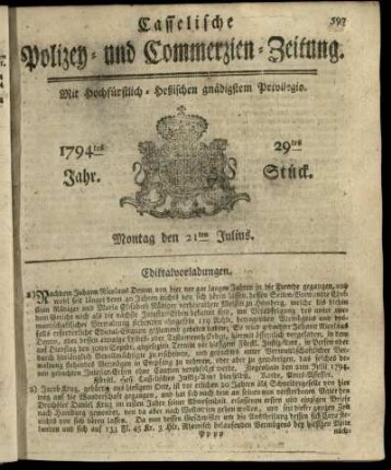 29tes Stueck, Montag den 21ten Julius 1794