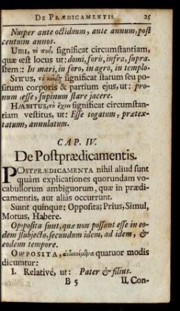 Cap. IV. De Postpraedicamentis.