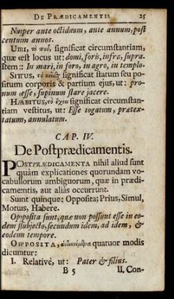 Cap. IV. De Postpraedicamentis.