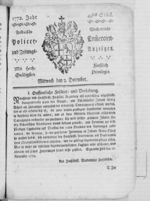 49tes Stück, Ausgabe vom 2. December 1772