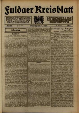 Erste Ausgabe vom Dienstag, den 30. Juni 1914.