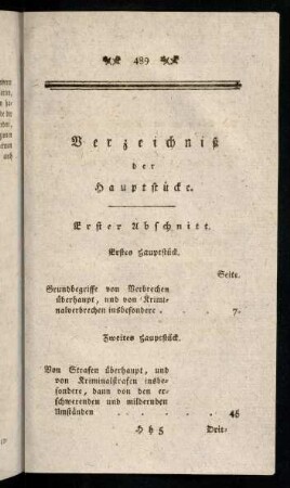 489-494, Verzeichniß der Hauptstücke.