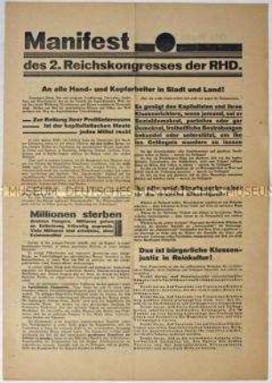 Sonderdruck mit dem Manifest des 2. Reichskongresses der Roten Hilfe Deutschlands, mit Beitrittsaufforderung