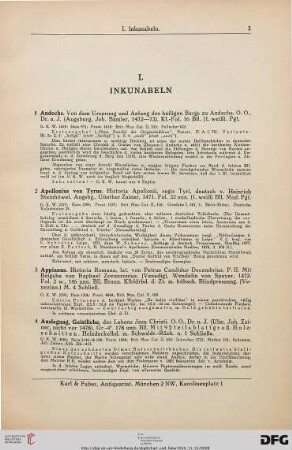 I. Inkunabeln (Nr. 1-22)