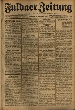 Ausgabe vom Samstag, den 30. September 1922.