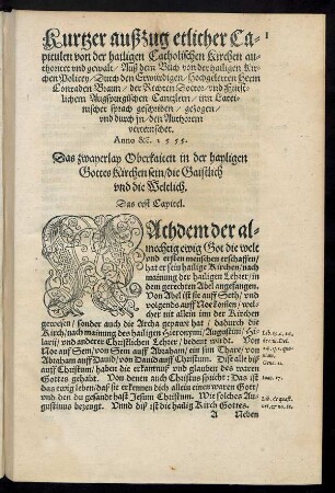 Kurtzer außzug etlicher Capitulen von der hailigen Catholischen Kirchen authoritet und gewalt/ Auß dem Buch von der hailigen Kirchen Policey ...