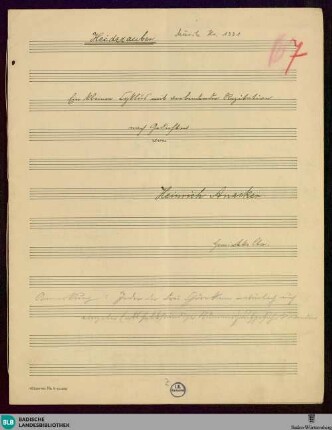 Heidezauber - Mus. Hs. 1331 : Coro, Sprechstimme, vl, vlc