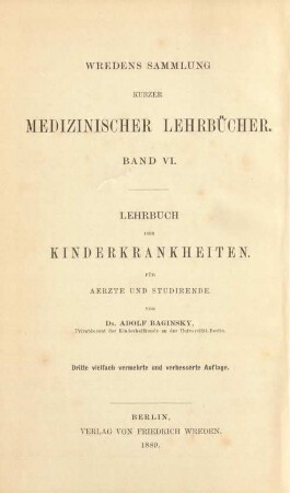 Lehrbuch der Kinderkrankheiten : für Aerzte und Studirende