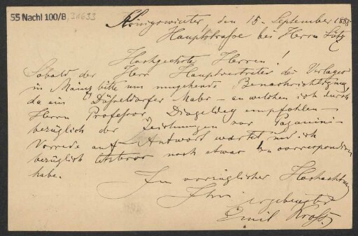 Brief an B. Schott's Söhne : 15.09.1888