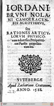 Acrotismus seu Rationes articulorum physicorum adversus peripateticos