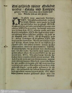 Eyn gesprech zweyer Ehelicher weyber / Eulalia und Xantippe genant / die sich unterreden / yhrer menner halben