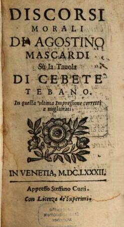 Discorsi morali sù la Tavola di Cebete Tebano