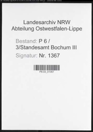 Sterberegister Standesamt Bochum III-Altenbochum