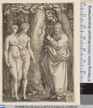 Gott verbietet Adam und Eva vom Baum der Erkenntnis zu essen