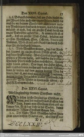 Das XXVI. Capitel. Alle Unglaubige kennen Christum nicht