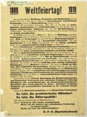 Flugblatt der KPD gegen die Einführung des Ersten Mai als Nationalfeiertag 1919