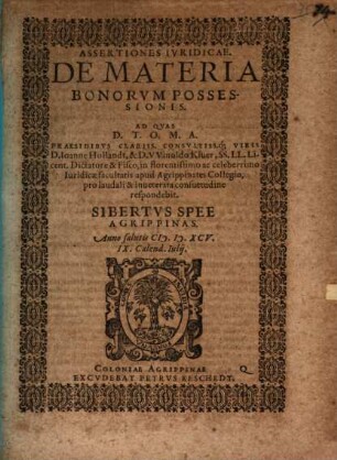Assertiones iuridicae de materia bonorum possessionis