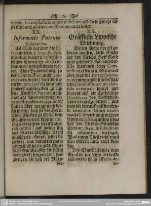 XX. Informatio Patrum Jesuitarum - XX. Gräffliche Lippische Ablehnung