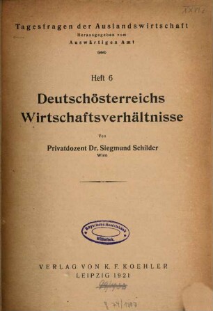 Deutschösterreichs Wirtschaftsverhältnisse