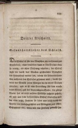Dritter Abschnitt. Gesundheitslehre des Schlafs.