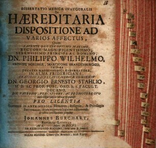 Dissertatio Medica Inauguralis De Hæreditaria Dispositione Ad Varios Affectus