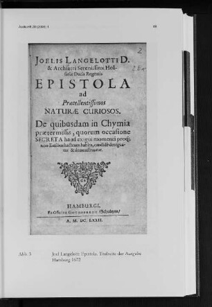 Abb. 2 Joel Langelott: Epistola ,Titelseite der Ausgabe Hamburg, 1672