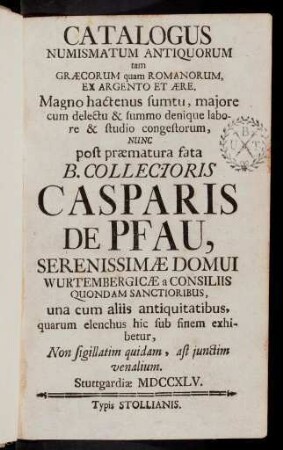 1-588, Catalogus Numismatum Antiquorum
