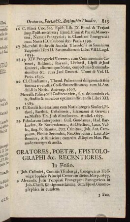 813-823, Oratores, Poetae, Epistolographi & c. Recentiores.