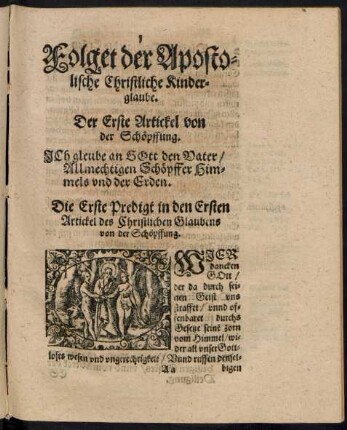Der Erste Artickel von der Schöpffung.