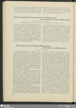 Sedimentologische Untersuchungen über Sandwanderung an der Küste der inneren Lübecker Bucht