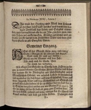 Gemeiner Eingang; Textus; Eingang zur Predigt; Abhandlung.