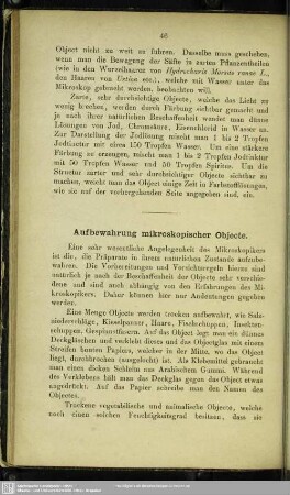 Aufbewahrung mikroskopischer Objecte