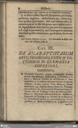 Cap. III. De Anabaptistarum Ortu, Progressu, Exitu & Doctoribus In Germania Superiori