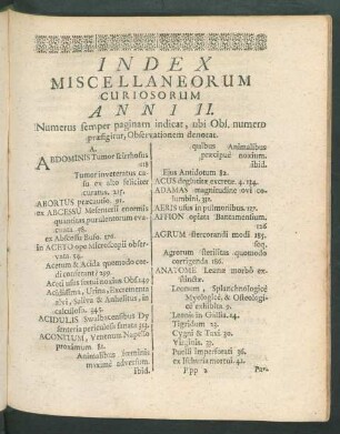 Index Miscellaneorum Curiosorum. Anni II.