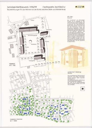 »Bausteinlösungen« für das Wohnen an der Kante zwischen Berlin und Brandenburg Schinkelwettbewerb 1999: Lageplan 1:1000, 1:750, Modellsimulation