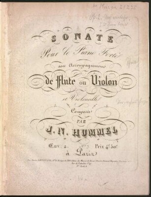 Sonate : pour le piano forté avec accompagnement de flute ou violon et violoncelle ; oeuv. 2