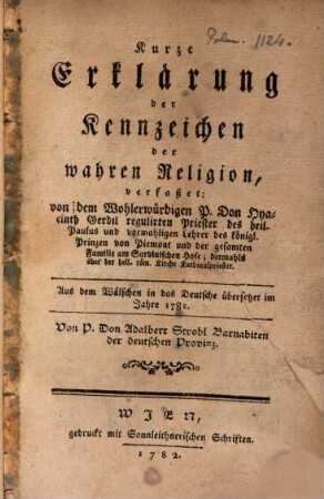 Kurze Erklärung der Kennzeichen der wahren Religion