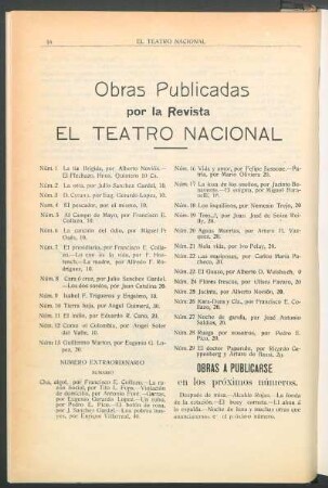 Obras publicadas por la Revista El Teatro Nacional
