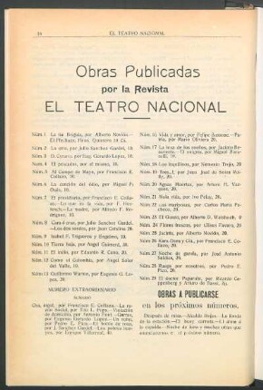 Obras publicadas por la Revista El Teatro Nacional