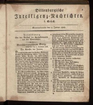 I. Stück... den 7. Januar 1808 - IV. Stück... den 28. Januar 1809.
